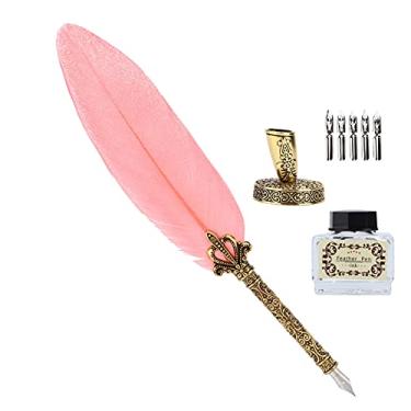 Imagem de Conjunto de caneta de pena, caneta de caligrafia de terno de escrita com suporte de caneta caneta garrafa de tinta vazia ponta para professores para idosos para estudantes(cor de rosa)