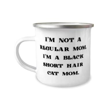 Imagem de Presente motivacional de gato de cabelo curto preto e motivacional, I'm Not a Regular Mom I'm a Black Short Hair Cat Mom, Love Christmas 355 ml Caneca de acampamento de Cat Mom