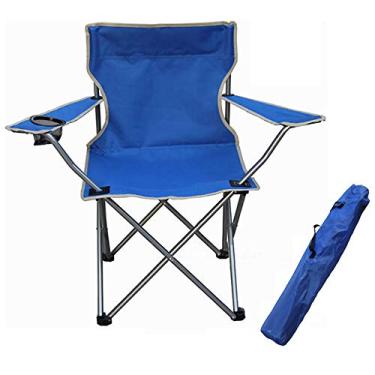 Imagem de Yajun Cadeira dobrável portátil para pesca, acampamento, praia, piquenique, com suporte para copo, tecido Oxford, dobrável, leve, azul