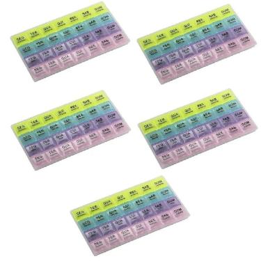 Imagem de Kit 5 Pçs Caixa Para Medicamento Porta Comprimidos Semanal Diário 28 Compartimentos