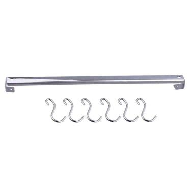 Imagem de Suporte Em Barra 40cm Com 6 Ganchos Aço Inox Brinox Top Pratic