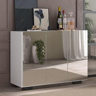Imagem de Aparador Buffet 3 Portas com Espelho e Pés Quadrados Vegas Multimóveis Mp1014 Branco/preto