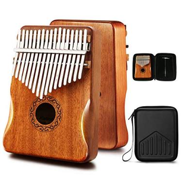Imagem de MIFOGE Kalimba Piano de polegar 17 teclas com madeira de mogno, Mbira, caixa protetora à prova d'água, fácil de aprender, instrumento musical portátil, presente para iniciantes (mogno)