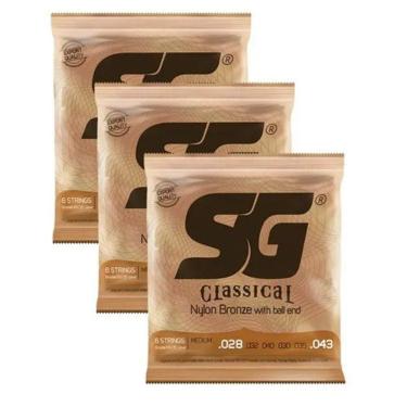 Imagem de Kit 3 Encordoamento Violão Nylon Bronze Sg Tensão M 65 / 35