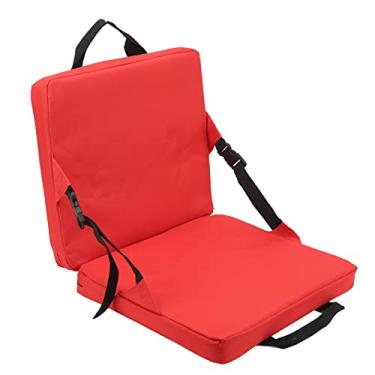 Imagem de Almofada de assento portátil para estádio, cadeira de chão acolchoada dobrável ao ar livre com suporte para as costas, bolso de armazenamento e alça ajustável, assento leve para arquibancada de estádio para eventos esportivos, acampamento, praia (vermelho)