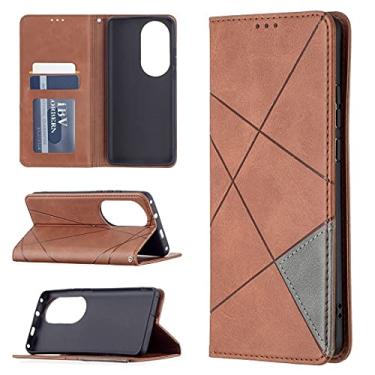 Imagem de For Huawei P50 Pro Rhombus Texture Horizontal Flip Magnetic Leather Case with Holder & Card Slots