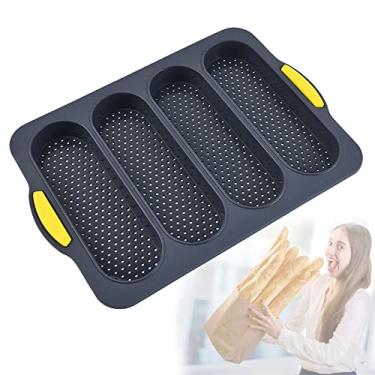 Imagem de Panela de baguete de silicone, panela de baguete francesa antiaderente para assar, panela de pão francês de silicone, bandeja de baguete, panela de pão de cachorro-quente, assadeira de rolo Hoagie, ferramentas de cozimento para restaurante doméstico (Preto)