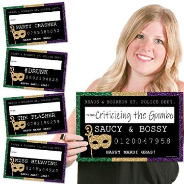 Imagem de Big Dot of Happiness Cardi Gras - Canecas de festa - Acessórios para cabine de fotos Mardi Gras Party Mugshot - 20 unidades