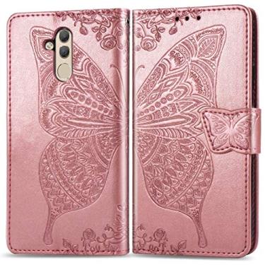 Imagem de Capa de capa de telefone borboleta amor flores gravação horizontal flip capa de couro para Huawei Mate 20 Lite, com suporte e slots de cartão e carteira (preto) bolsas mangas (cor: ouro rosa)