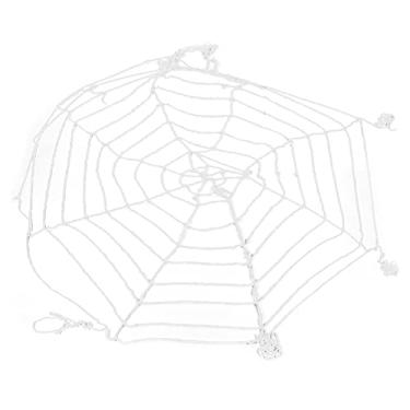 Imagem de Decoração de teia de Halloween de 3,6 m, rede redonda branca, teias de aranha assustadoras, decorações de festa extensíveis para cemitério ao ar livre, festa, quintal, gramado, casa, decoração de