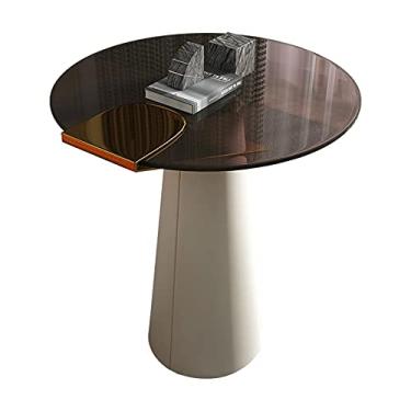 Imagem de Mesa de centro redonda mesa de centro para sala de estar, mesa lateral de sofá moderna de 50 cm e tampo de vidro temperado, mesas de canto de vidro amarelo-marrom