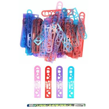 Imagem de Régua transparente e estêncil (10 cm de réguas de tracejamento + estêncil (volume - pacote com 144))