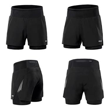 Imagem de Tingpai Calções de corrida masculinos 2 em 1 calções despo vos de cintu alta calções despo vos de treino com bolsos pa ginásio jogging ténis