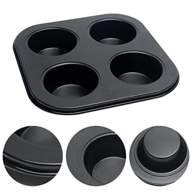 Imagem de Molde de forma de muffin para 4 xícaras – Bandeja antiaderente para cupcakes/estanho – Molde de bolo de aço carbono para casa, cafeteria e restaurante (preto)