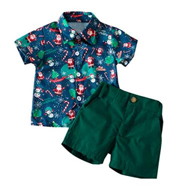 Imagem de Camiseta infantil para meninos de Natal manga curta com estampas de Papai Noel e shorts para trazer o bebê para casa roupa para meninos, Verde, 18-24 Meses