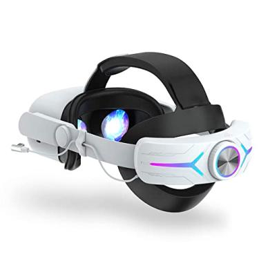 Imagem de Faixa de cabeça para Meta/Oculus Quest 2, acessório de faixa de cabeça ajustável Elite com bateria de 8000mAh com luzes coloridas para suporte e conforto aprimorados de VR (Branco)
