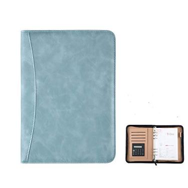 Imagem de Yajun Pasta de conferência com bolsa com zíper diário caderno e fichário espiral com calculadora caderno organizador de documentos comerciais, azul claro