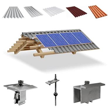 Imagem de Kit Estrutura Suporte Fixador Para 04 Placas Solar Alumínio e Inox Telha Fibro Ondulada em Viga Madeira | Perfil Master