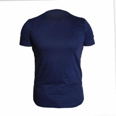 Imagem de Camiseta Masculina Azul Marinho Lisa Algodão Fio 30.1 Básica Casual At
