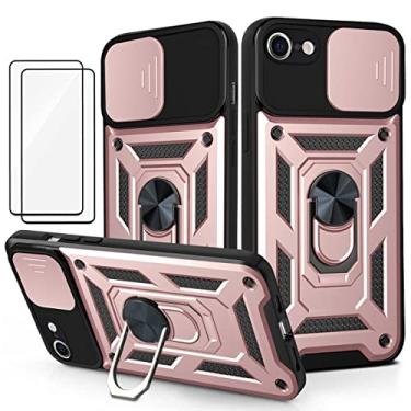 Imagem de Capa iPhone 6 plus/ 6s plus Capinha (2 pedaços de filme temperado Protetora) de Câmera Proteção de Tela Metal KickStand (Rose)