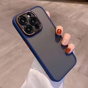 Imagem de Capa protetora de telefone à prova de choque para câmera fosca de luxo para iPhone 14 Pro Max Plus 12 13 Pro Max chapeamento acrílico capa macia de corpo inteiro, azul escuro, para iPhone 14 Pro