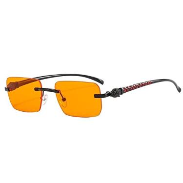 Imagem de Óculos de sol de liga leve leopardo masculino vintage sem aro Óculos de sol feminino, preto laranja, tamanho único