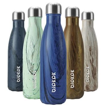 Imagem de BJPKPK Garrafas de água isoladas de aço inoxidável de 500 ml, garrafa de água esportiva reutilizável em forma de cola para viagens, madeira azul cobalto