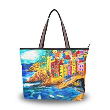 Imagem de Bolsa de ombro feminina My Daily com pintura a óleo do mar, Multi, Large