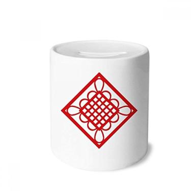 Imagem de DIYthinker Caixa de moedas de cerâmica com diamante vermelho nó chinês corte de papel porta-moedas presente de cofrinho
