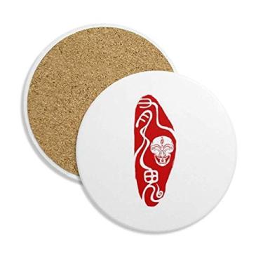 Imagem de Caneca de porta-copos com pintura Fuying da cabeça de demônio da China, pedra absorvente de proteção de mesa