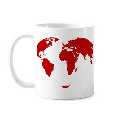Imagem de Caneca de cerâmica de café de porcelana com mapa mundial vermelho de coração para dia dos namorados
