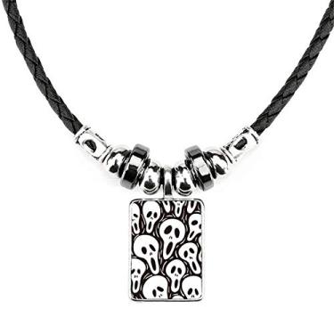 Imagem de DIYthinker Colar de Halloween com estampa de caveira, pingente de corda de couro