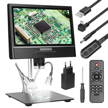 Imagem de Chusui Microscópio digital profissional 1080 p display lcd de 10 polegadas 4x zoom digital ampliação microscópio de solda tirar fotos bancada de manutenção de gravação de vídeo com lâmpada led sem CX