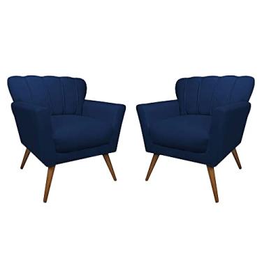 Imagem de Kit 2 Poltrona para Sala de Estar Estofada Quarto Escritório Clínica Leitura Paris (Suede Azul Marinho)