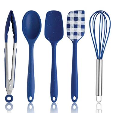 Imagem de Cook with Color Utensílios de cozinha de silicone, conjunto de utensílios de cozinha de 5 peças, utensílios de cozinha de silicone fáceis de limpar, utensílios de cozinha para panelas antiaderentes, conjunto de utensílios de cozinha (coleção azul)