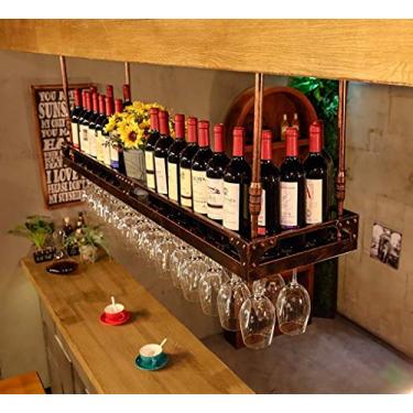 Imagem de Rack de vinho para casa suporte vermelho restaurante S, rack de vidro de vinho de cabeça para baixo decoração de mesa de bar doméstico rack de taças pendurado rack de vidro de vinho, 80 cm, marrom
