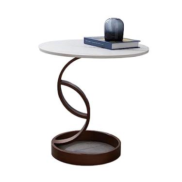 Imagem de Mesa de centro mesa lateral de sofá, mesa de canto redonda pequena para pequenos espaços, mesa de destaque interna ao ar livre, mesa de café mesa de coquetel mesa de cabeceira para sala de estar quarto varanda mesas de canto de escritório (cor: Wh