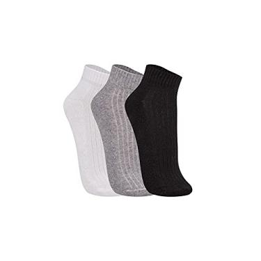 Imagem de Kit com 3 Meias Cano Curto Atoalhada, Trifil, Adulto Unissex, Branco/Cinza/Preto, 35-38