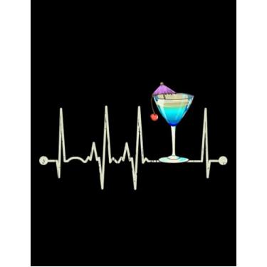 Imagem de Martini Cocktail Coquetel Engraçado Copo Martini Batimento Cardíaco Happy Cocktail Hour: Caderno 8,5" x 11"