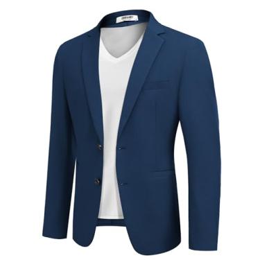 Imagem de COOFANDY Jaqueta masculina casual esportiva slim fit leve blazers jaqueta de terno de negócios com dois botões, Azul, Large