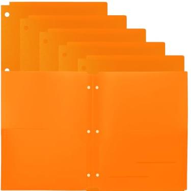 Imagem de Youngever Pacote com 6 pastas de plástico resistente com dois bolsos, divisórias de fichário com bolso, pasta perfuradora de 3 furos com entalhes, pastas de fichário (laranja)