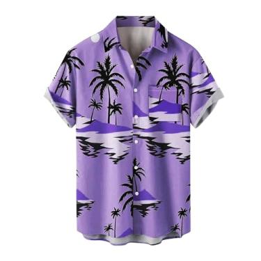 Imagem de Elogoog Camisa masculina havaiana divertida Aloha manga curta abotoada vintage boliche tropical verão praia camisa, G - roxo, M