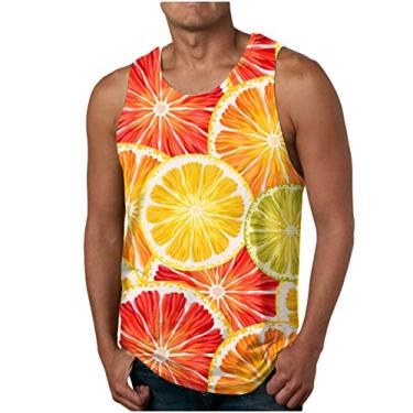 Imagem de Camiseta havaiana regata esportiva tropical academia coletes de praia para homens outono verão gola canoa estampa floral colete masculino 2024, W-833 Laranja queimado, 5G