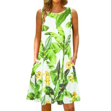 Imagem de Vestido feminino com estampa de camuflagem floral primavera e verão solto gola redonda suspensório sem mangas colete bolso roupas sociais femininas, Verde, XXG
