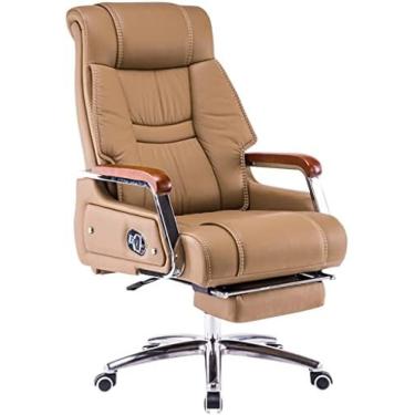 Imagem de Cadeira executiva, grande e alta, conforto doméstico, pausa para almoço, cadeira de escritório, cadeiras gerenciais reclináveis ​​de couro genuíno 155°, suporte de carga 250 kg/551,2 lbs, be