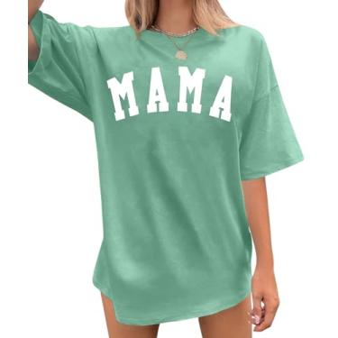Imagem de Camiseta Mamãe Feminina: Camisetas Grandes Mamãe Modernas Camisetas Soltas Casuais de Verão Estampa de Letras Tops de Manga Curta, Verde claro, P