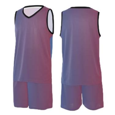Imagem de CHIFIGNO Camiseta de basquete azul roxo gradiente, camisa de tiro de basquete, camiseta de treino de futebol PP-3GG, Azul e vermelho dégradé, 3G