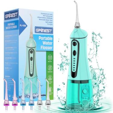 Imagem de Água Dental Pik Flosser, Grinest 7 Modos Recarregável Água Palhetas Dentárias para Limpeza de Dentes Irrigador Oral Sem Fio Portátil IPX7 Impermeável Fio Dental para Casa Viajar - Verde