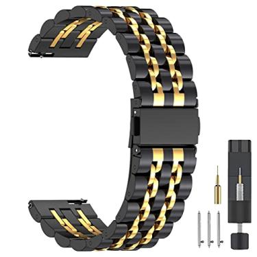 Imagem de ZPJPPLX Pulseiras para Galaxy Watch de 20 mm, pulseira de substituição de metal de liberação rápida para Samsung Galaxy Watch 4 5 6 40 mm 44 mm 43 mm 45 mm 46 mm 47 mm/Garmin Forerunner 158/Venu 2 Plus para homens, ouro preto