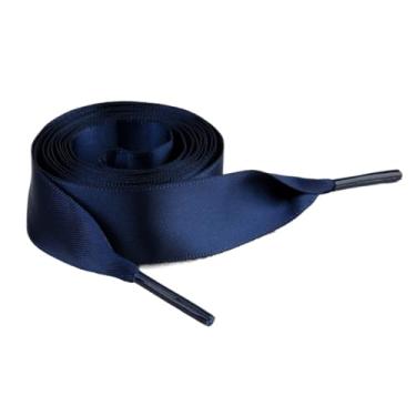 Imagem de 1Pair 2CM Width Flat Ribbon Shoe Laces Rubber Sneakers Silk Satin Shoelace Boot Shoelaces (Color : 18 Dark Blue, Size : 150cm)